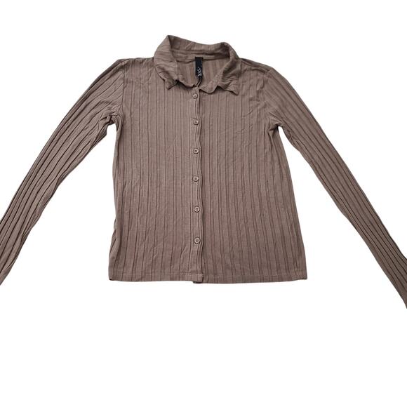 Bobi Los Angelos rib knit button up shirt size small Brown business casual - Picture 4 of 9